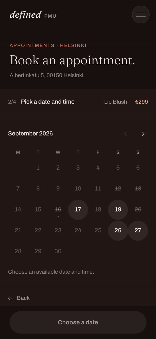 Booking on a phone: a calendar offering only the dates that are genuinely available.